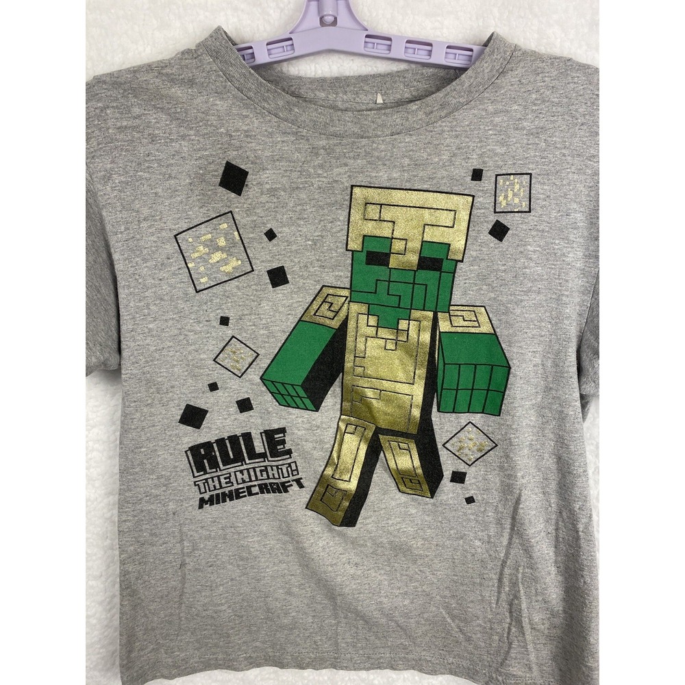 Minecraft "Rule The Night " Graphic‎ Tshirt Gray Size Kids Large Gamers Skaters